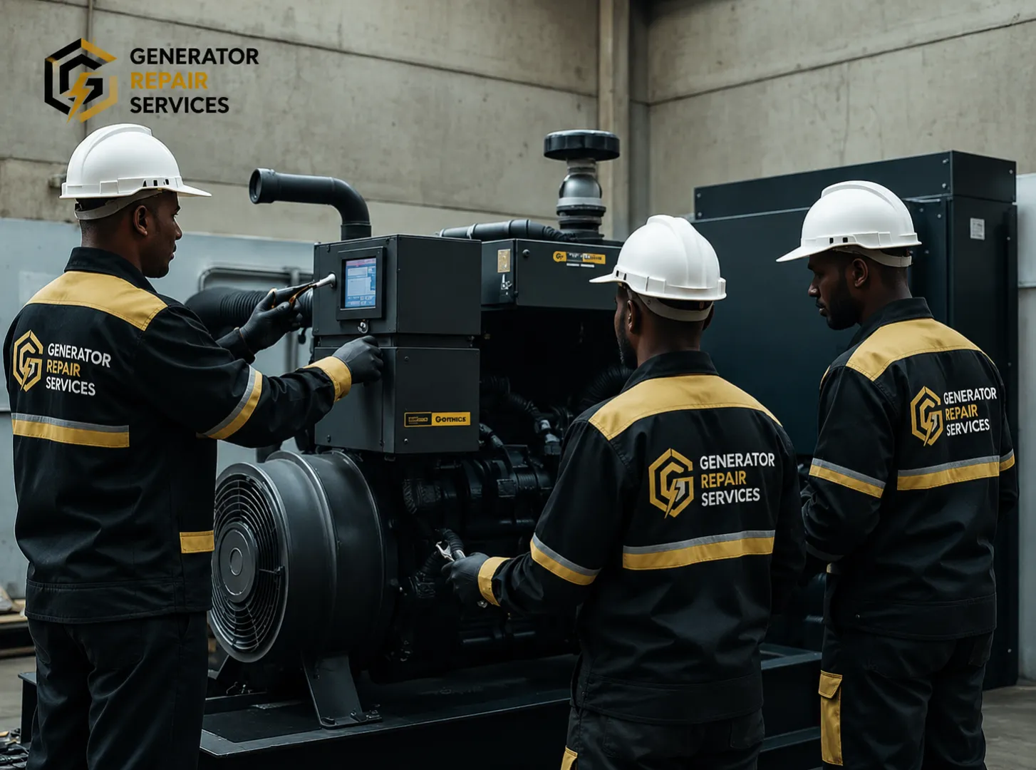 Generator Repair Services certified technician inspecting a diesel generator
