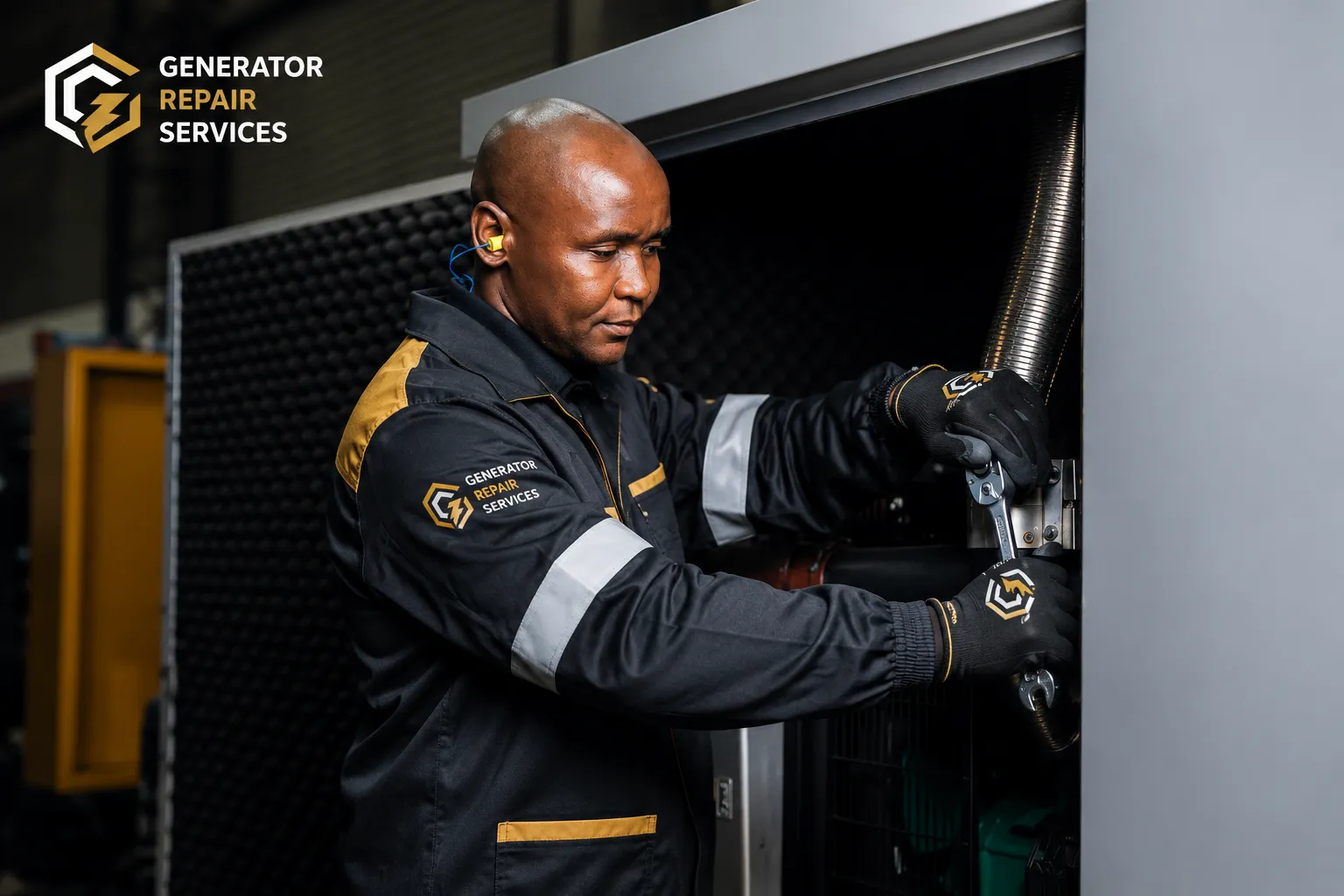 Certified generator repair technician working on a diesel generator in Gauteng